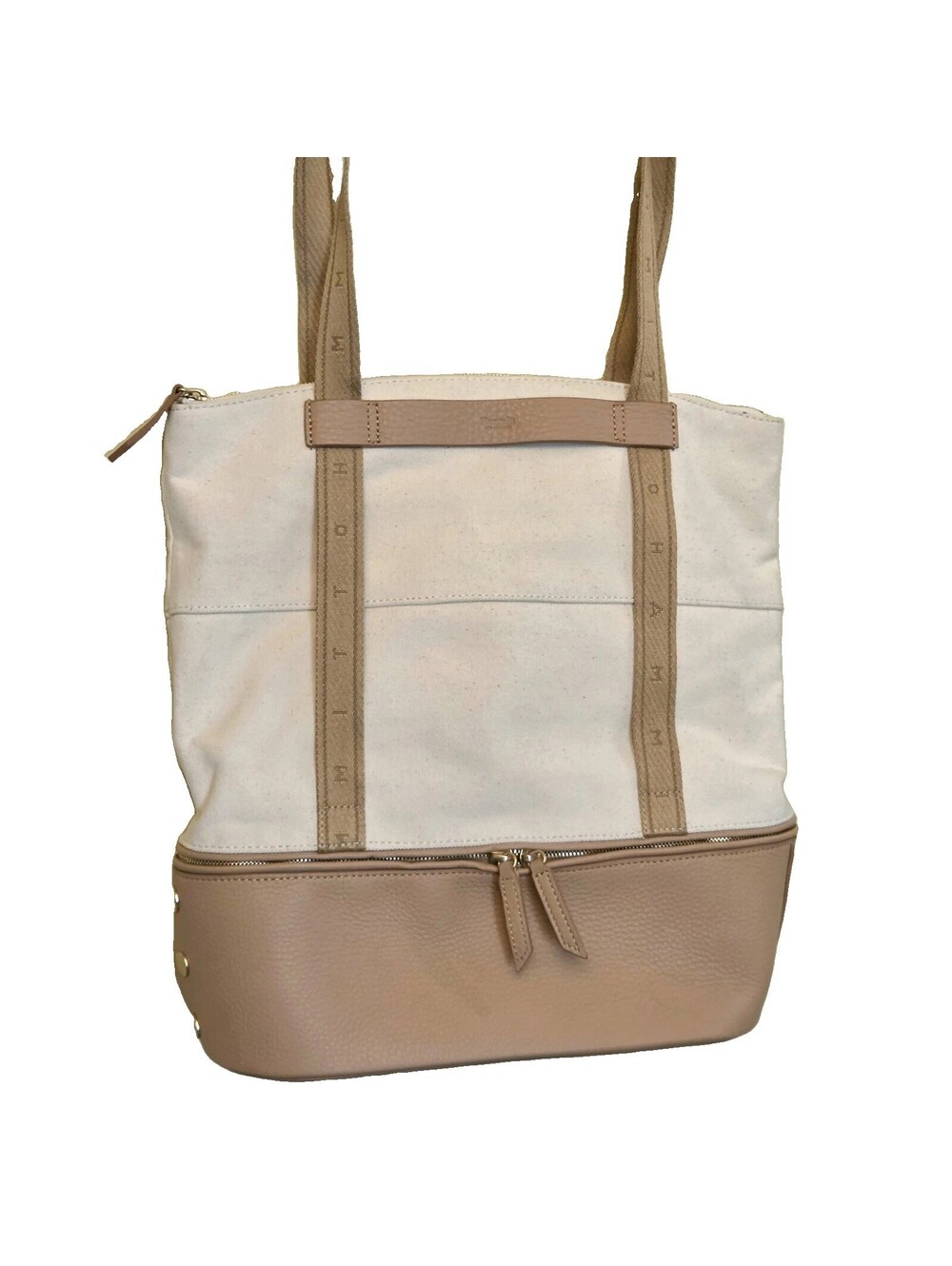 Hammitt Manhattan Beach Tote Canvas Leather Tan Convertible Luxury Resort EUC